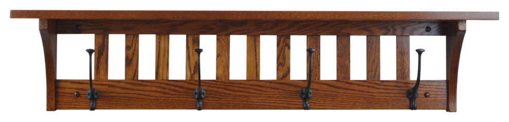 Mission Style Wall Mounted Coat Rack with Shelf, Solid Wood, Oak Wood, 42", Mich