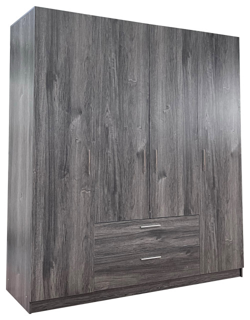 Cambridge Freestanding Wardrobe Gray, outside 2drawer, 4Door Transitional Armoires