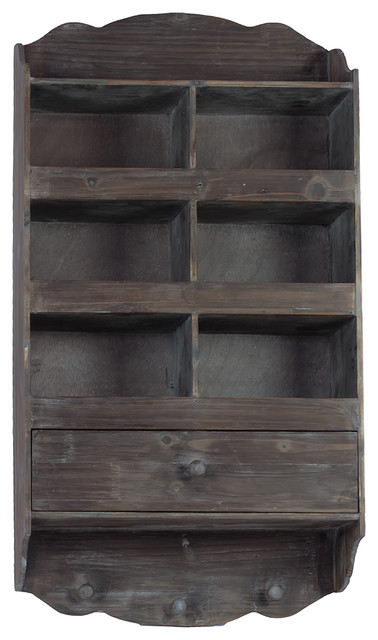 Antique Style Aged Wood Finish Six Section Shelf Wall Unit Decor