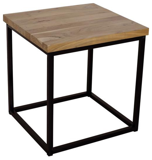 Ames Solid Wood Modern End Table in Natural and Black Industrial Side Tables And End Tables