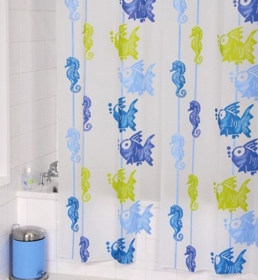 Fish and Sea Horse PEVA Shower Curtain