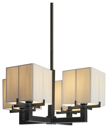 Sonneman Boxus Black Brass 4 Light Chandelier With Square Off Sonneman Boxus Black Brass 4 Light Chandelier With Square Off White Silk S
