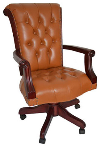 regal tan leather office chair with wood arms - traditional regal tan leather office chair with wood arms - traditional