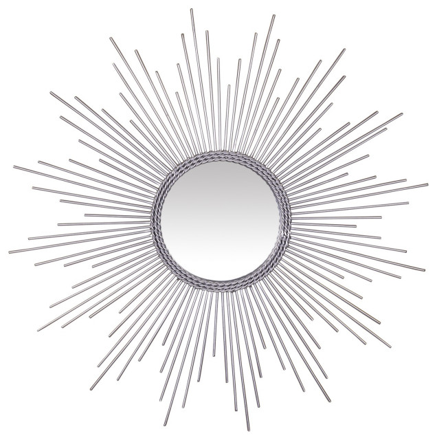 Silver Metal Sunburst Round Wall Mirror Midcentury Wall Mirrors by UStradeENT LLC Houzz