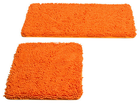 Lavish Home 2 Piece Memory Foam Shag Bath Mat - Orange