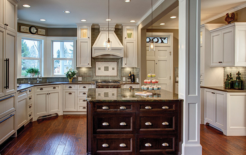 Inspiration for a transitional kitchen remodel with an island