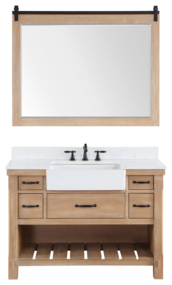 Villareal Bath Vanity, Stone Top, Farmhouse Sink Transitional