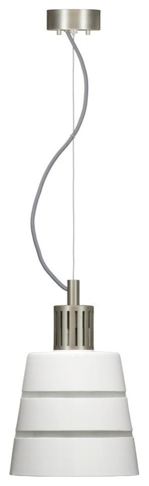 Madison White Ac LED Handcrafted Glass Pendent With Satin Nickel Fittings 2700K