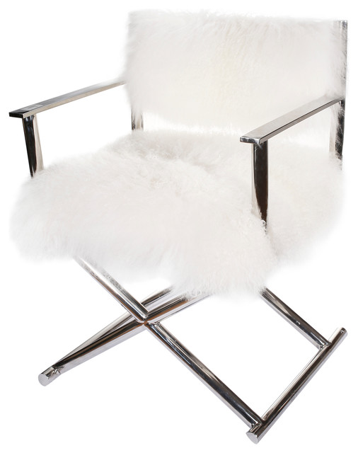 A & B Home Mongolian Fur Director's Chair in Silver Finish KIF39513