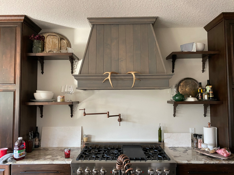 Kitchen Backsplash, open shelves, ready for it to look finished.