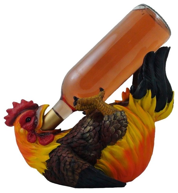 Proud Farm Rooster Wine Bottle Holder Rustic Country Bar or Kitchen