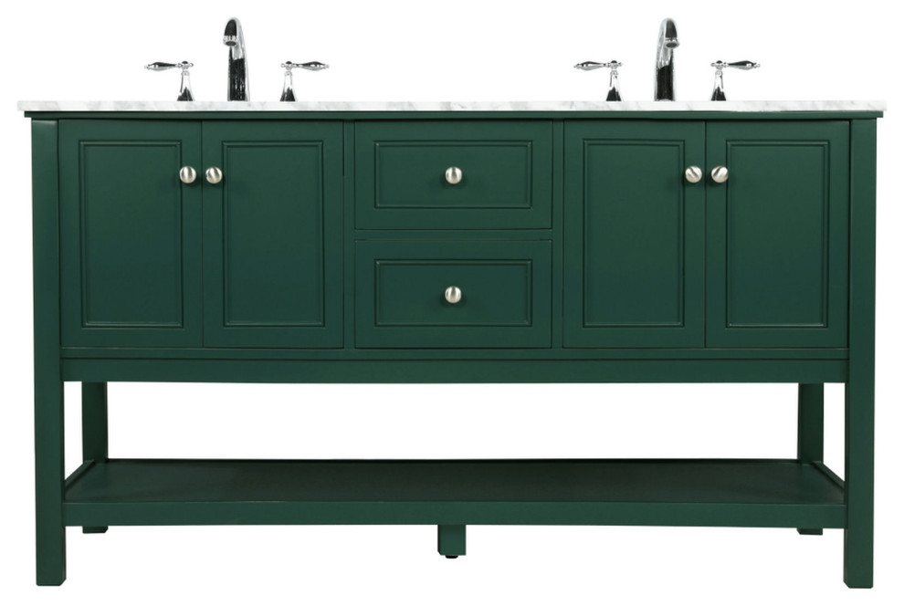 60" Double Bathroom Vanity, Green, Vf27060Dgn Contemporary Bathroom
