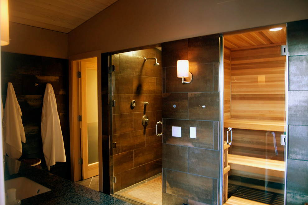 This is an example of a contemporary bathroom in Seattle with with a sauna.
