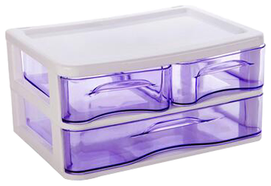 Plastic Desktop Storage Drawer, Purple Storage Bins With Drawers