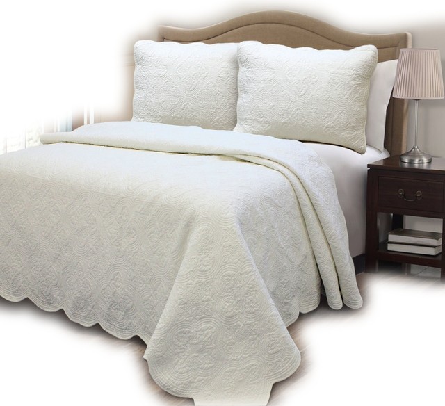 Serenity Ivory 100 Cotton Quilt Set, King Set Contemporary Quilts