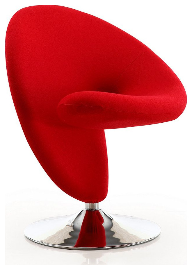 Curl Swivel Accent Chair, Red and Polished Chrome Midcentury