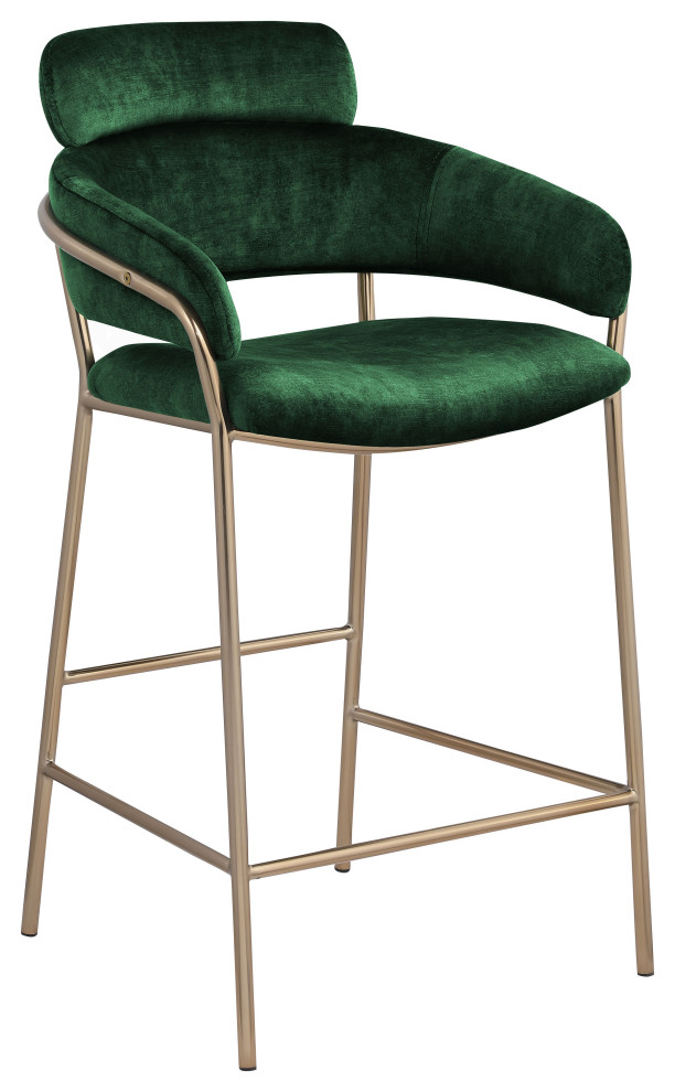 Yara Beige Velvet Upholstered Counter Stool, Green