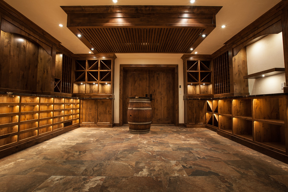 Design ideas for an expansive asian wine cellar in Vancouver with storage racks.