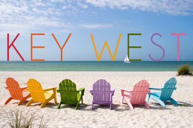 Key West Florida Colorful Beach Chairs Print Beach Style