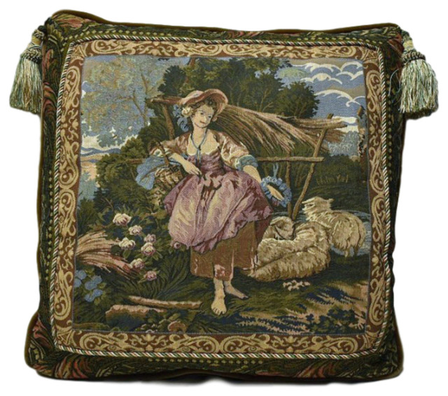 Italian Tapestry Pillow With Tassels Farmhouse Decorative Pillows