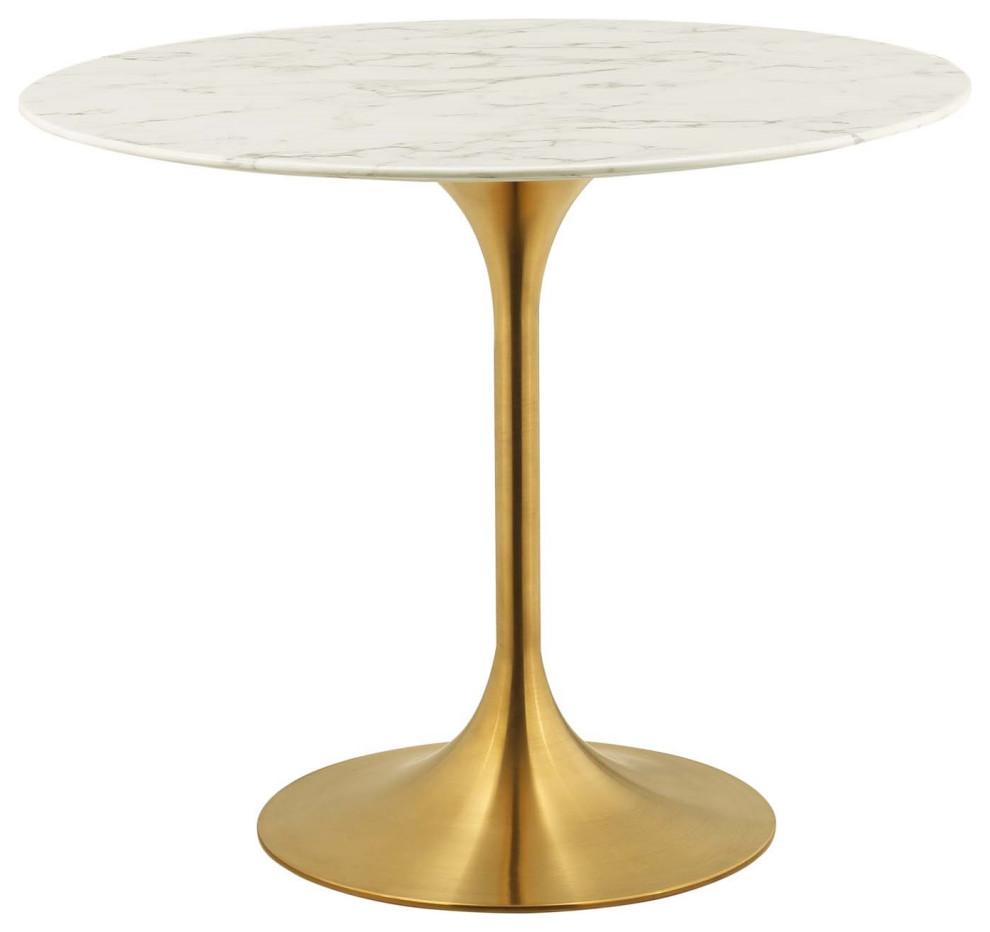Faux White Marble Tulip Dining Table, Round Kitchen Table, Glam Gold Table, 36"