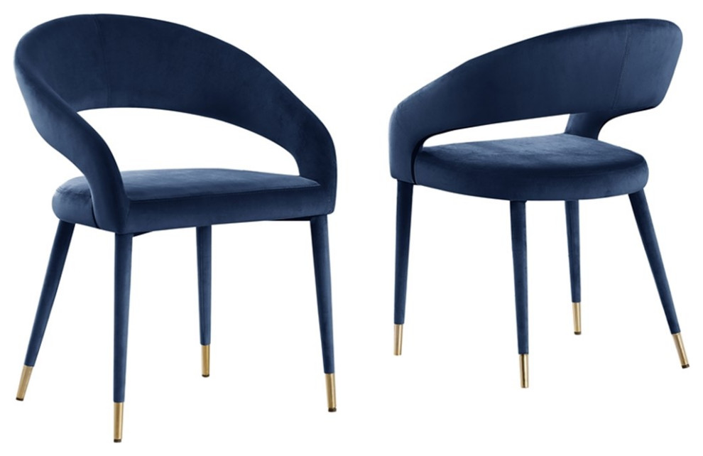 Jacques Velvet Navy Dining Chairs (Set of 2) Midcentury Dining Chairs by Homesquare Houzz