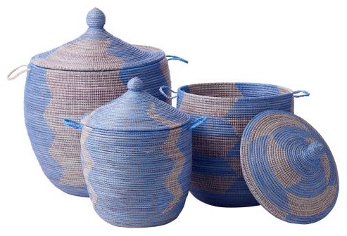 Senegalese Storage Baskets - Blue, Set of 3
