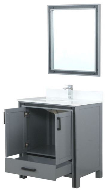 30" Dark Gray Single Vanity, White Sink and 28" Mirror With Faucet