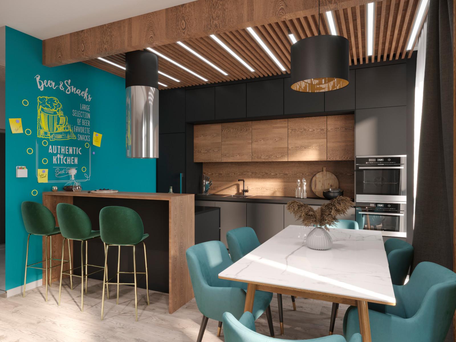 магнитно-меловые обои для интерьера кухни