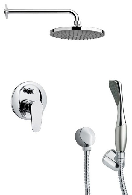 Chrome Shower System With 8" Rain Shower Head and Hand Shower