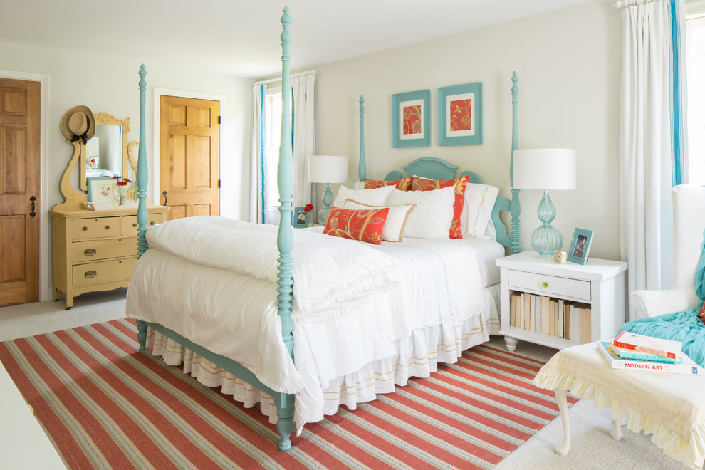 Mid-sized elegant guest carpeted bedroom photo in Boston with beige walls