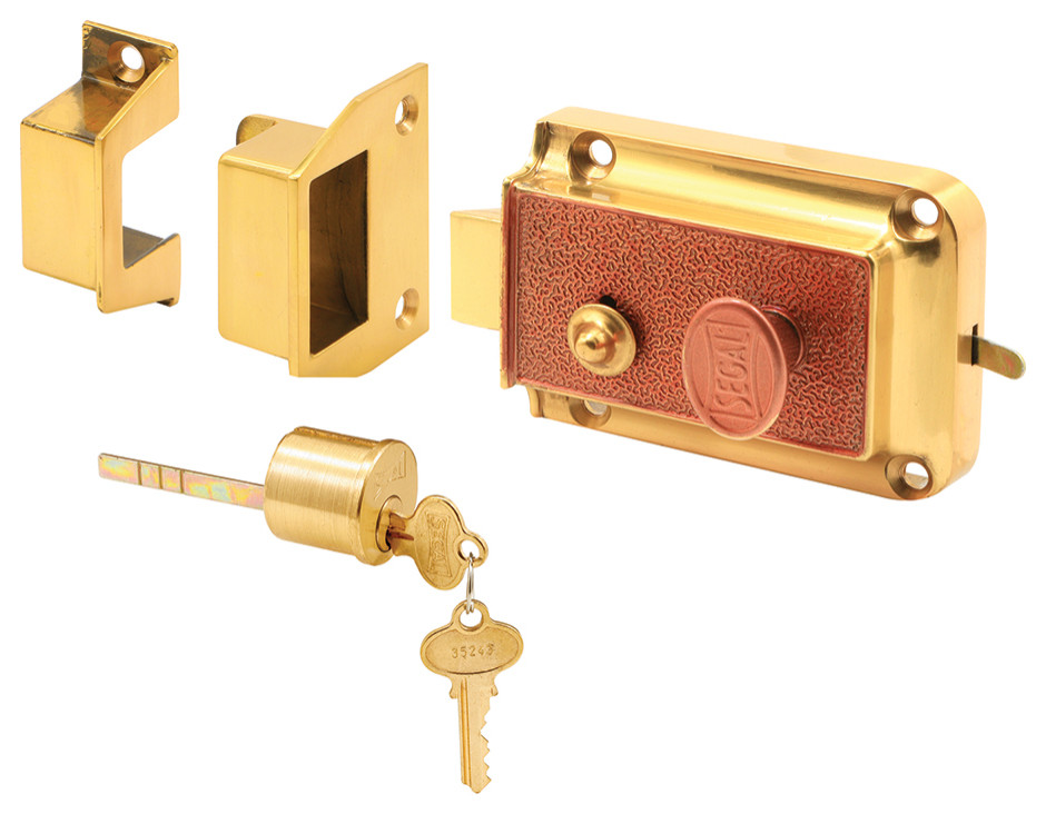 Deadlatch, Rim Key Cylinder, Cast Bronze, Brass Finish Transitional Door Locks by Prime