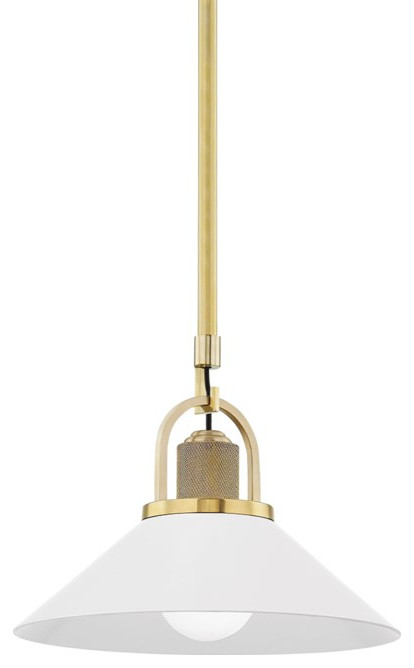 Hudson Valley Syosset 1-LT Small Pendant 2613-AGB/WH - Aged Brass/White