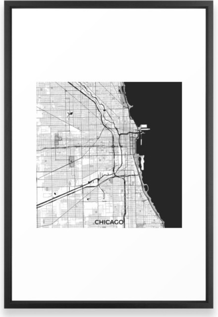 Chicago Map Gray Framed Print Vector Black Contemporary Chicago Map Gray Framed Print Vector