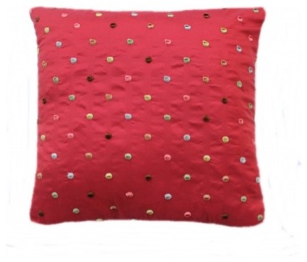 Red Embroidered Multi Dot Pillow