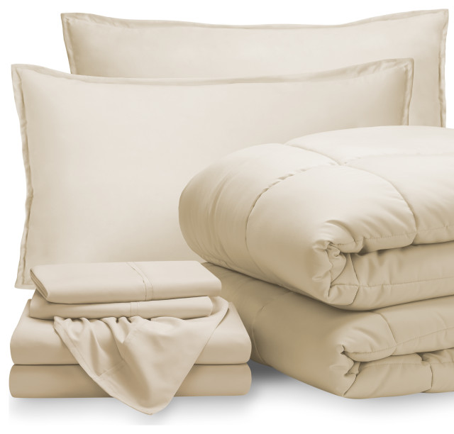 Bare Home 7-Piece Queen, King & Cal King Bed-in-a-Bag, Sand, Sand, Queen