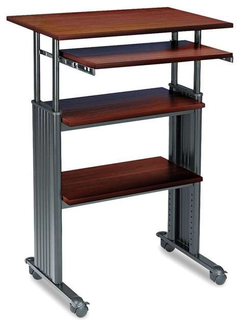 Adjustable Height Stand Up Computer Desk Workstation In Cherry