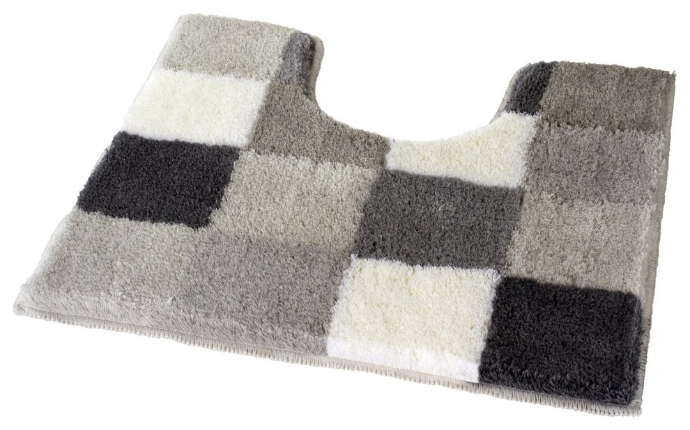 Flannel Gray Checker Pattern Rich Multi Color Plush Bathroom Rug, Caro