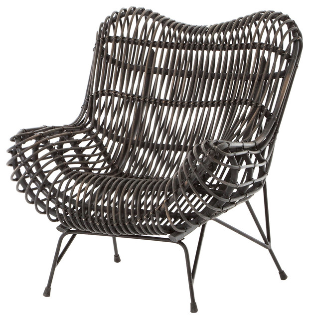 Cowan Modern Clic Black Metal Wicker Chair Tropical Armchairs Cowan Modern Clic Black Metal Wicker Chair