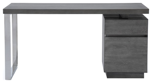 Modrest Carson Modern Gray Elm And Stainless Steel Desk
