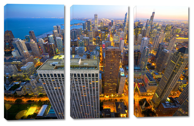 Chicago Skyline At Dusk Canvas Print 3 Panel Split Triptych Wall