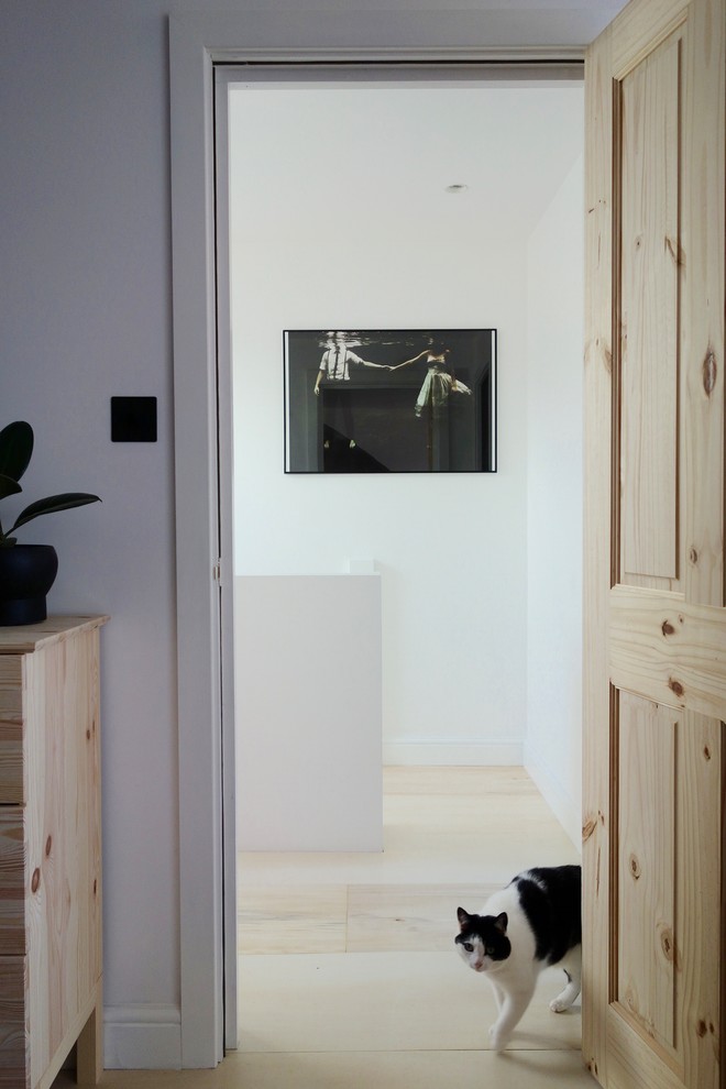 Inspiration for a small scandinavian hallway in Other with white walls.