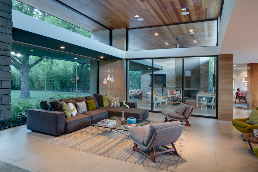 Photo of a contemporary open concept living room in Dallas.