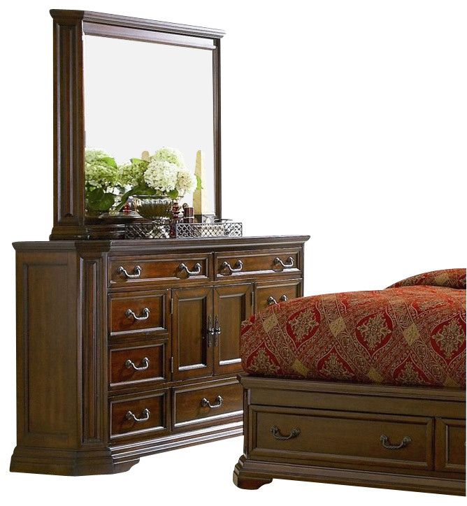Coaster Foxhill Dresser and Mirror Set in Deep Brown Finish