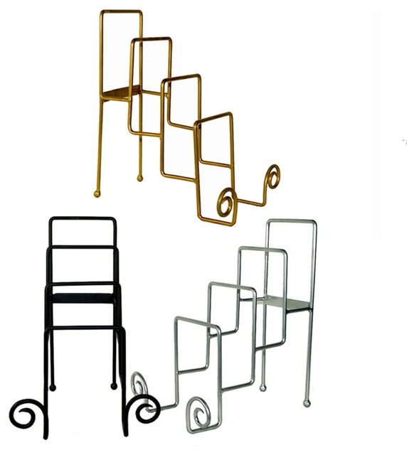 Metal 4Tier Iron Place Plate Stand, Black, Silver And Gold, Assortment