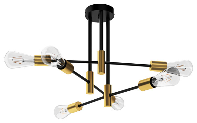 Sputnik Ceiling Light Modern Linear Semi Flush Mount Light, 6-Light ...