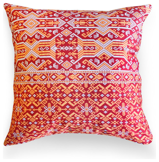 Red Ikat Decorative Pillow, Red, 18" Eclectic Decorative Pillows