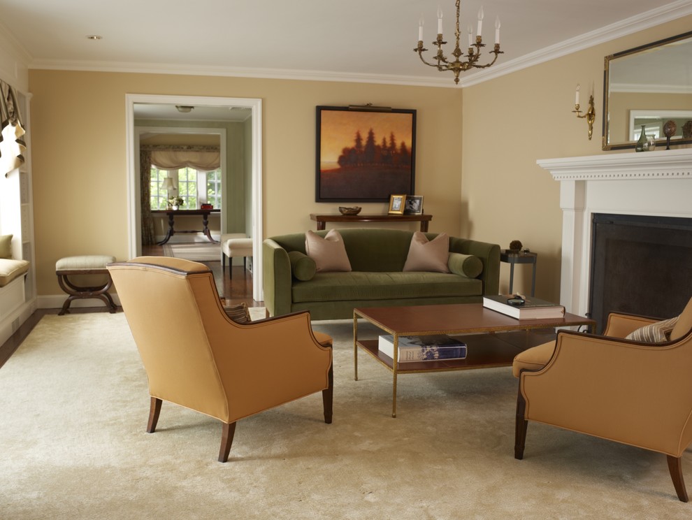 Inspiration for a traditional living room in New York with beige walls.