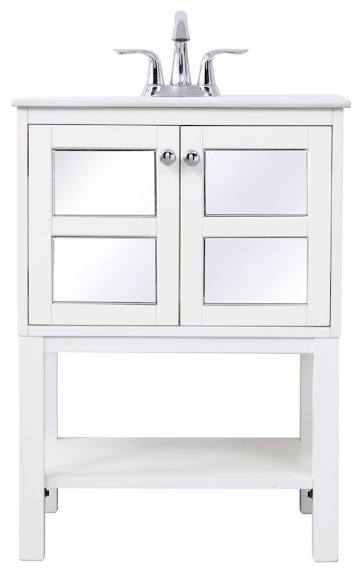 Elegant Decor Mason 24" Single Mirrored Vanity Set, White