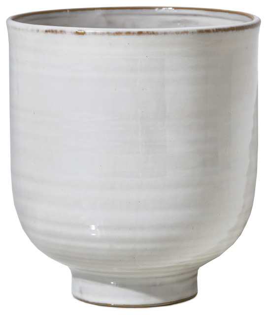 Large Glazed Ceramic Pedestal Bowl, 7" Transitional Decorative